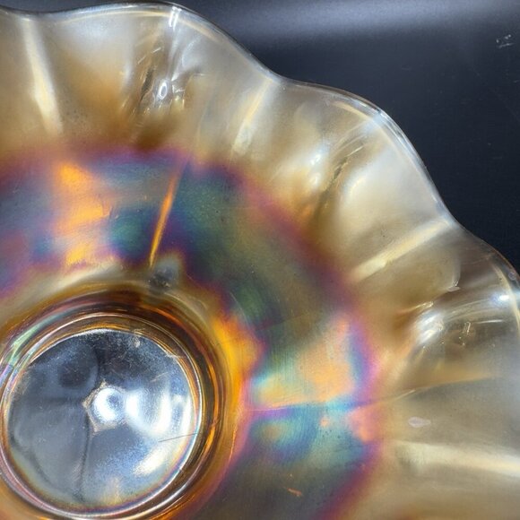 Carnival Glass Iridescent Marigold Bonbon Compote Dish Footed Bowl Glass VTG - Picture 4 of 16